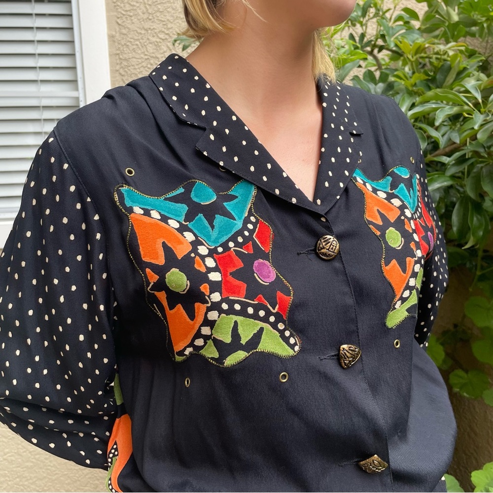 Vintage 80’s multicolored Carole Little rayon cropped jacket